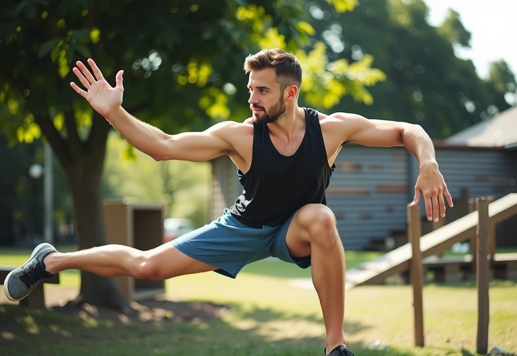 Strong, healthy man exercising in nature